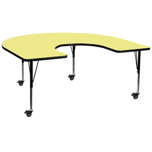 English Elm Wren Horseshoe Activity Table for Classrooms - Durable, Height Adjustable, Collaborative Learning Space Yellow 60"W x 66"L Horseshoe XU-A6066-HRSE-YEL-T-P-CAS-GG
