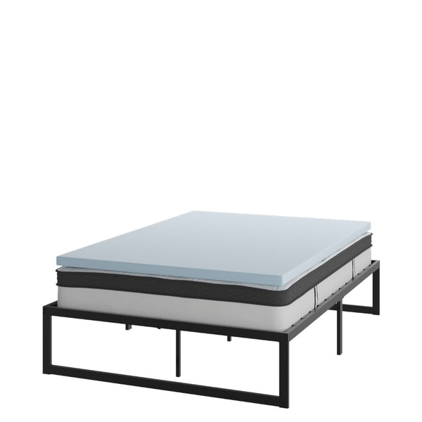 English Elm Leo Metal Platform Bed Frame with Pocket Spring Mattress & Cooling Gel Memory Foam Topper Set Black Full XU-BD10-10PSM2M35-F-GG