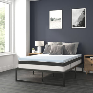 English Elm Leo Metal Platform Bed Frame with Pocket Spring Mattress & Cooling Gel Memory Foam Topper Set Black Full XU-BD10-10PSM2M35-F-GG