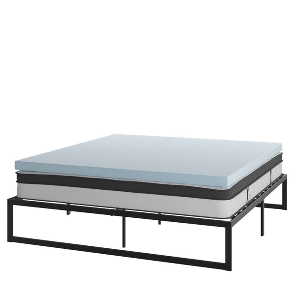 English Elm Leo Metal Platform Bed Frame with Pocket Spring Mattress & Cooling Gel Memory Foam Topper Set Black King XU-BD10-10PSM2M35-K-GG