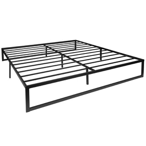 English Elm Leo Metal Platform Bed Frame with Pocket Spring Mattress & Cooling Gel Memory Foam Topper Set Black King XU-BD10-10PSM2M35-K-GG