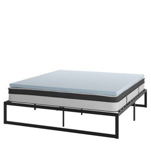 English Elm Leo 14 Inch Metal Platform Bed Frame with Pocket Spring Mattress & Cooling Gel Memory Foam Topper Black King XU-BD10-10PSM3M35-K-GG