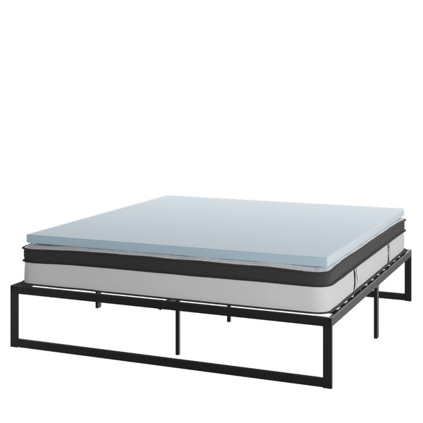 English Elm Leo 14 Inch Metal Platform Bed Frame with Pocket Spring Mattress & Cooling Gel Memory Foam Topper Black King XU-BD10-10PSM3M35-K-GG
