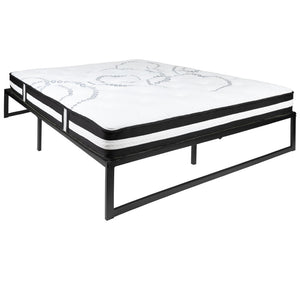 English Elm Louis 14 Inch Metal Platform Bed Frame with 12 Inch Pocket Spring Mattress - Perfect Sleep Solution! Black XU-BD10-12PSM-Q-GG