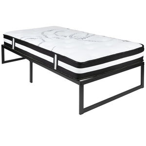 English Elm Louis 14 Inch Metal Platform Bed Frame with 12 Inch Pocket Spring Mattress - Perfect Sleep Solution! Black Twin XU-BD10-12PSM-T-GG
