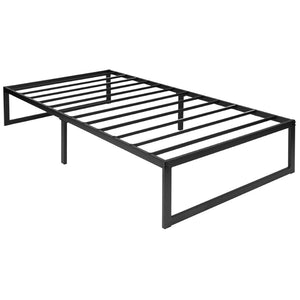 English Elm Louis 14 Inch Metal Platform Bed Frame with 12 Inch Pocket Spring Mattress - Perfect Sleep Solution! Black Twin XU-BD10-12PSM-T-GG