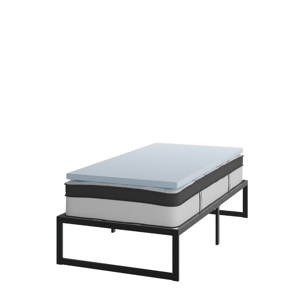 English Elm Leo Twin Metal Platform Bed Frame Set with 12" Pocket Spring Mattress & 2" Cooling Gel Topper XU-BD10-12PSM2M35-T-GG