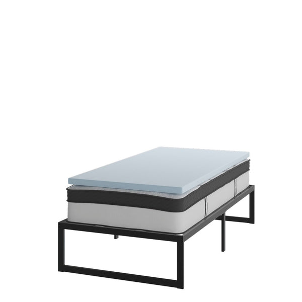 English Elm Leo Twin Metal Platform Bed Frame Set with 12" Pocket Spring Mattress & 2" Cooling Gel Topper XU-BD10-12PSM2M35-T-GG