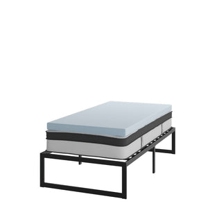 English Elm Leo Twin Bed Set: 14" Metal Platform Frame, 12" Pocket Spring Mattress & 3" Cool Gel Topper Bundle XU-BD10-12PSM3M35-T-GG