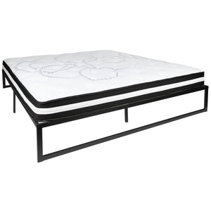 English Elm Louis 14-Inch Metal Platform Bed Frame with Pocket Spring Mattress - Easy Assembly & Comfort Delivered Black King XU-BD10001-10PSM-K-GG