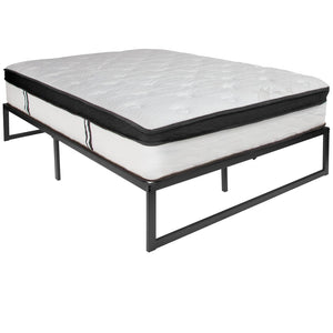 English Elm Louis 14 Inch Metal Platform Bed Frame with Memory Foam Pocket Spring Mattress - Complete Set for Comfort Black XU-BD10001-12MFM-F-GG