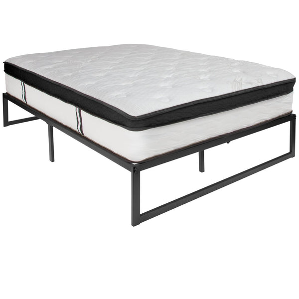 English Elm Louis 14 Inch Metal Platform Bed Frame with Memory Foam Pocket Spring Mattress - Complete Set for Comfort Black XU-BD10001-12MFM-F-GG