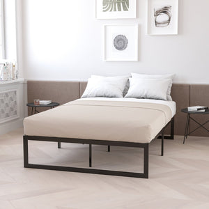 English Elm Lana 14 Inch Metal Platform Bed Frame - Modern Design with Sturdy Support and Quick Assembly Features Black Queen XU-BD10001-Q-GG