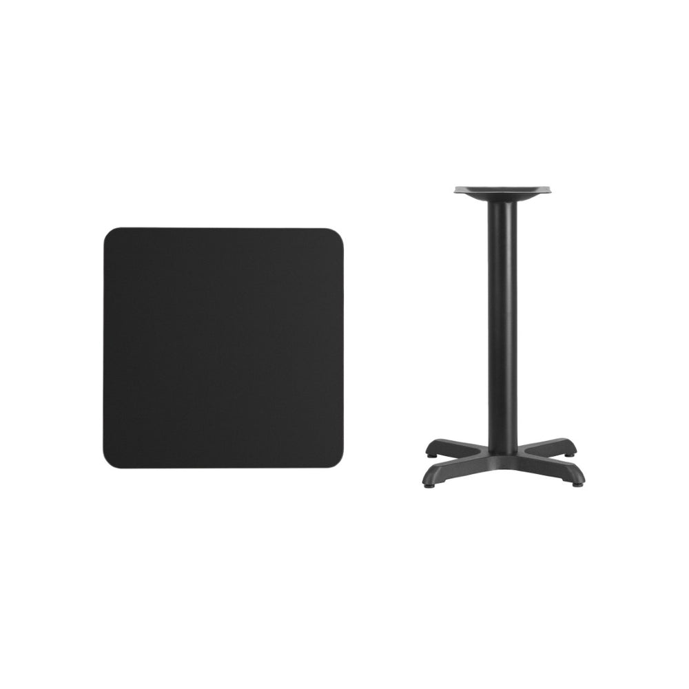 English Elm Stiles 24'' Square Black Laminate Table Top with Durable Cast-Iron Base for Casual Dining Spaces XU-BLKTB-2424-T2222-GG