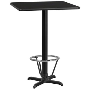 English Elm Stiles Bar Height Table Set with Durable Laminate Top and Sturdy X-Base for Hospitality Spaces Black 24" Square XU-BLKTB-2424-T2222B-3CFR-GG