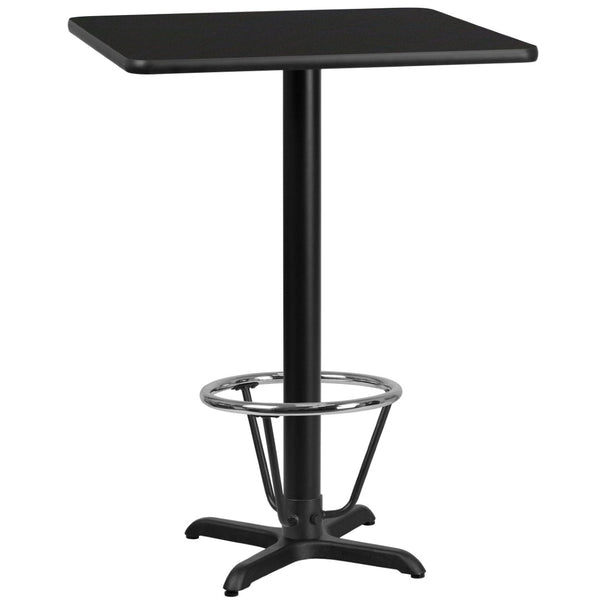 English Elm Stiles Bar Height Table Set with Durable Laminate Top and Sturdy X-Base for Hospitality Spaces Black 24" Square XU-BLKTB-2424-T2222B-3CFR-GG