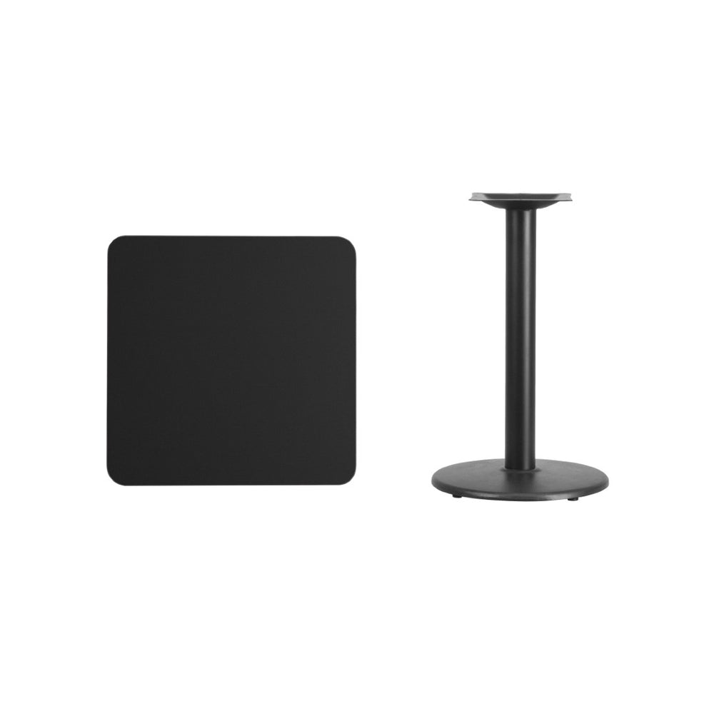 English Elm Stiles 24" Square Black Laminate Table Top with 18" Round Base - Durable, Stylish, Commercial Grade! XU-BLKTB-2424-TR18-GG