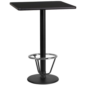 English Elm Stiles Contemporary Bar Height Table Set with Durable Laminate Top and Chrome Foot Ring for Dining Spaces Black 24" Square XU-BLKTB-2424-TR18B-3CFR-GG