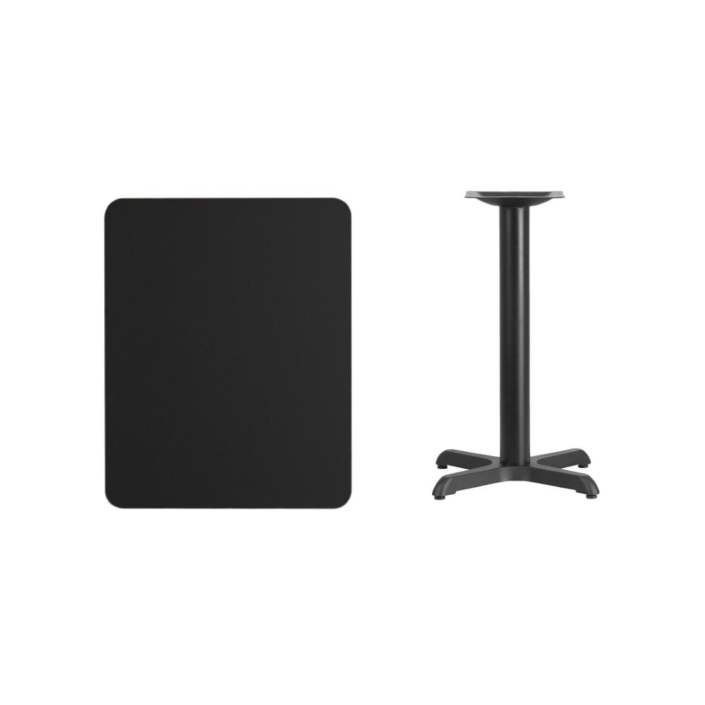 English Elm Stiles 24'' x 30'' Black Laminate Table Top with Heavy-Duty X-Base for Dining & Hospitality Spaces XU-BLKTB-2430-T2222-GG