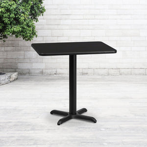 English Elm Stiles 24'' x 30'' Black Laminate Table Top with Heavy-Duty X-Base for Dining & Hospitality Spaces XU-BLKTB-2430-T2222-GG