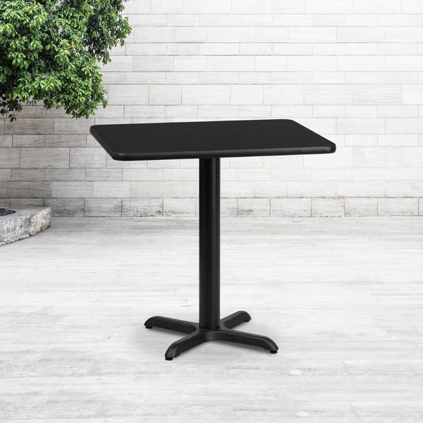 English Elm Stiles 24'' x 30'' Black Laminate Table Top with Heavy-Duty X-Base for Dining & Hospitality Spaces XU-BLKTB-2430-T2222-GG
