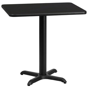 English Elm Stiles 24'' x 30'' Black Laminate Table Top with Heavy-Duty X-Base for Dining & Hospitality Spaces XU-BLKTB-2430-T2222-GG