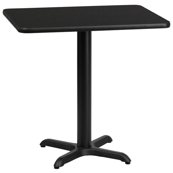 English Elm Stiles 24'' x 30'' Black Laminate Table Top with Heavy-Duty X-Base for Dining & Hospitality Spaces XU-BLKTB-2430-T2222-GG