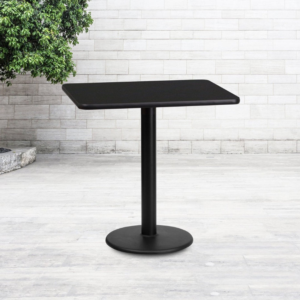 English Elm Stiles 24" x 30" Rectangular Black Laminate Table Top with Durable Cast Iron Base for Versatile Use XU-BLKTB-2430-TR18-GG