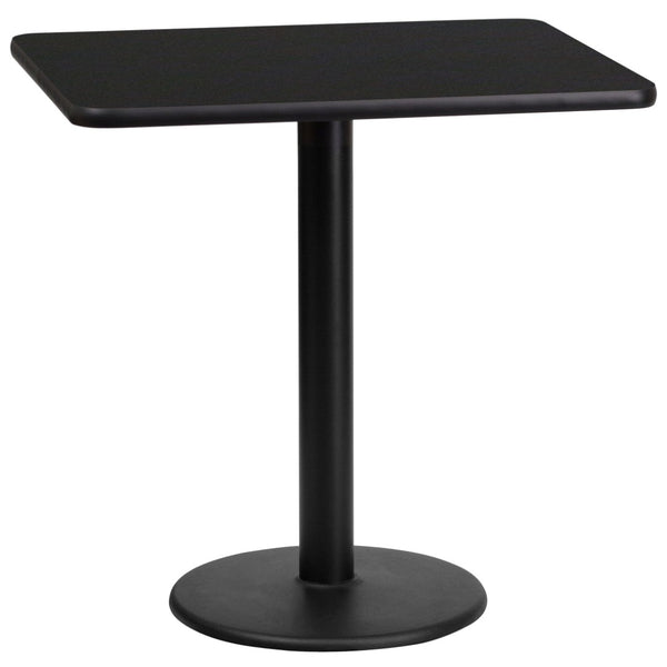 English Elm Stiles 24" x 30" Rectangular Black Laminate Table Top with Durable Cast Iron Base for Versatile Use XU-BLKTB-2430-TR18-GG