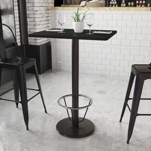 English Elm Stiles Commercial-Grade Bar Height Table Set with Durable Laminate Top and Cast-Iron Base Features Black 24"W x 30"L XU-BLKTB-2430-TR18B-3CFR-GG