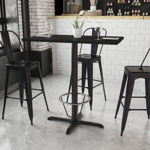 English Elm Stiles Rectangular Laminate Table Top with Bar Height Base & Foot Ring for Stylish Dining Spaces Black 24"W x 42"L XU-BLKTB-2442-T2230B-3CFR-GG