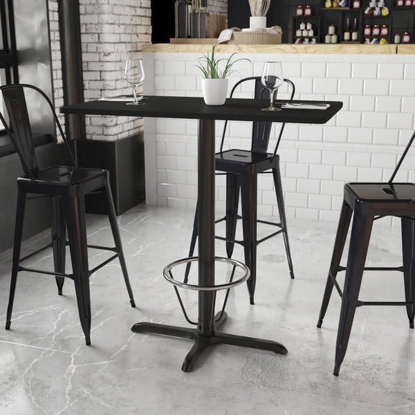 English Elm Stiles Rectangular Laminate Table Top with Bar Height Base & Foot Ring for Stylish Dining Spaces Black 24"W x 42"L XU-BLKTB-2442-T2230B-3CFR-GG