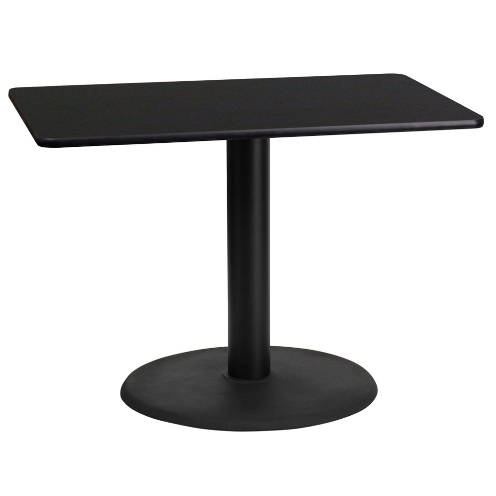 English Elm Stiles 24" x 42" Rectangular Black Laminate Table Top with Sturdy Round Base for Versatile Use XU-BLKTB-2442-TR24-GG