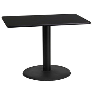 English Elm Stiles 24" x 42" Rectangular Black Laminate Table Top with Sturdy Round Base for Versatile Use XU-BLKTB-2442-TR24-GG