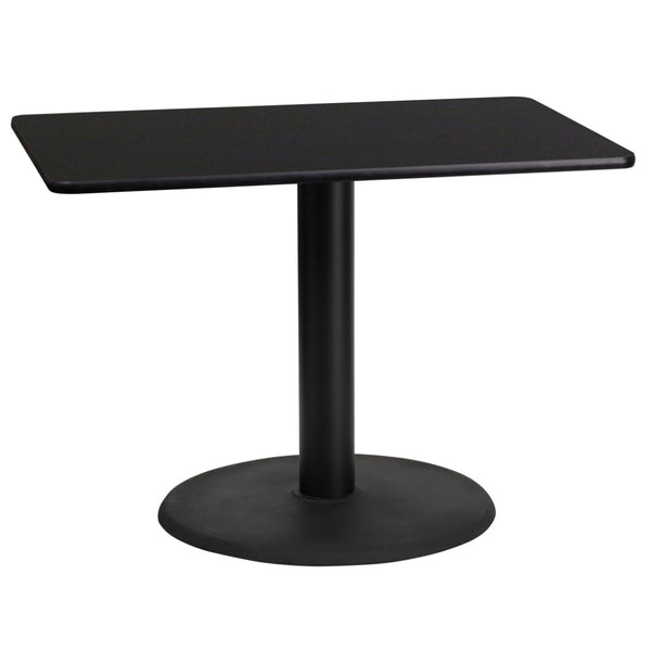 English Elm Stiles 24" x 42" Rectangular Black Laminate Table Top with Sturdy Round Base for Versatile Use XU-BLKTB-2442-TR24-GG