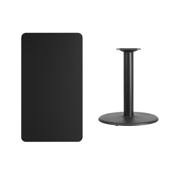 English Elm Stiles 24" x 42" Rectangular Black Laminate Table Top with Sturdy Round Base for Versatile Use XU-BLKTB-2442-TR24-GG