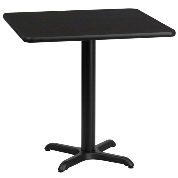 English Elm Stiles 30'' Square Black Laminate Table Top with Versatile Base for Dining and Hospitality Spaces XU-BLKTB-3030-T2222-GG