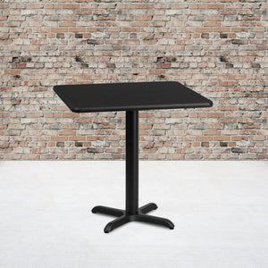 English Elm Stiles 30'' Square Black Laminate Table Top with Versatile Base for Dining and Hospitality Spaces XU-BLKTB-3030-T2222-GG