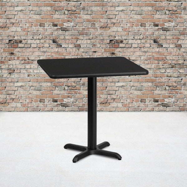 English Elm Stiles 30'' Square Black Laminate Table Top with Versatile Base for Dining and Hospitality Spaces XU-BLKTB-3030-T2222-GG