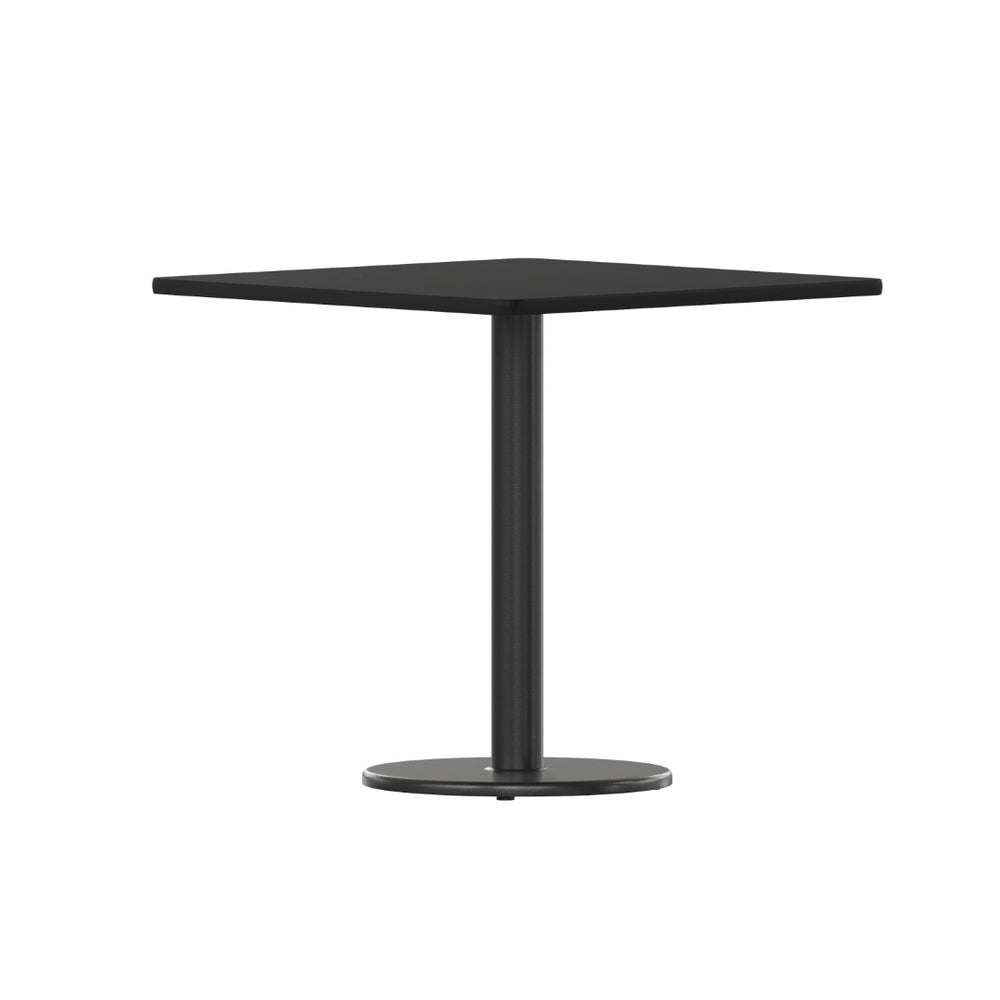English Elm Stiles 30" Square Black Laminate Table Top with Versatile Cast Iron Base for Dining & Hospitality XU-BLKTB-3030-TR18-GG