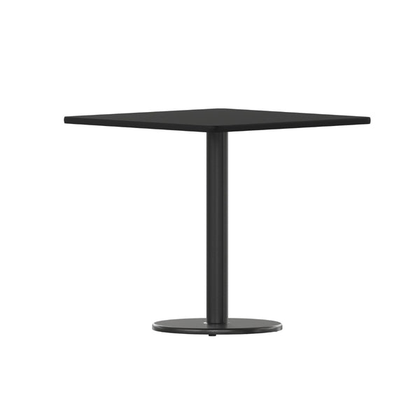 English Elm Stiles 30" Square Black Laminate Table Top with Versatile Cast Iron Base for Dining & Hospitality XU-BLKTB-3030-TR18-GG