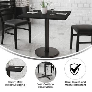 English Elm Stiles 30" Square Black Laminate Table Top with Versatile Cast Iron Base for Dining & Hospitality XU-BLKTB-3030-TR18-GG
