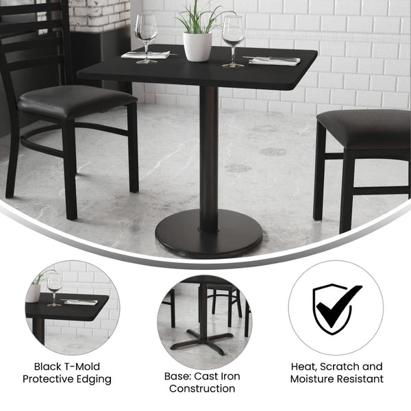 English Elm Stiles 30" Square Black Laminate Table Top with Versatile Cast Iron Base for Dining & Hospitality XU-BLKTB-3030-TR18-GG