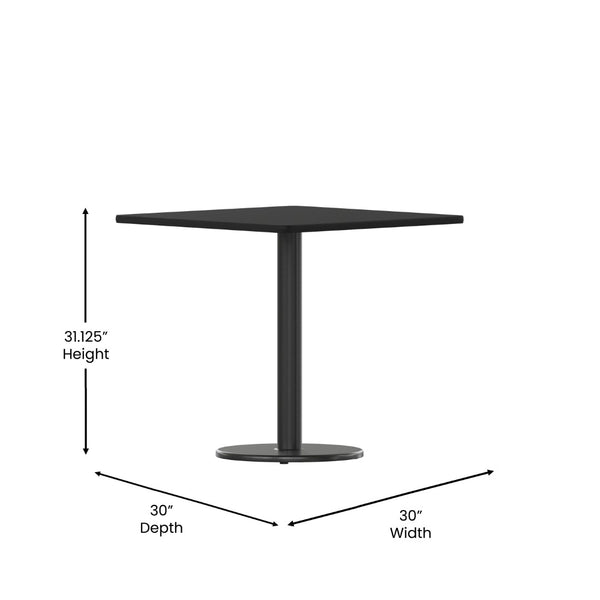 English Elm Stiles 30" Square Black Laminate Table Top with Versatile Cast Iron Base for Dining & Hospitality XU-BLKTB-3030-TR18-GG