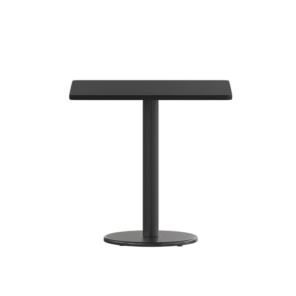 English Elm Stiles 30" Square Black Laminate Table Top with Versatile Cast Iron Base for Dining & Hospitality XU-BLKTB-3030-TR18-GG