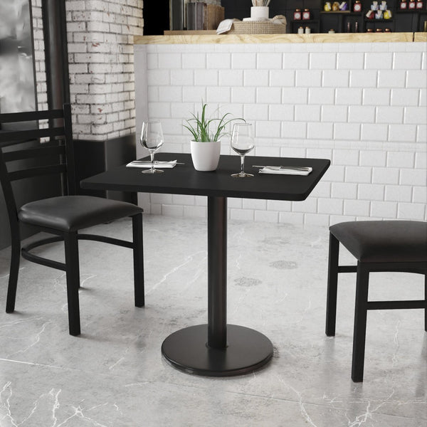 English Elm Stiles 30" Square Black Laminate Table Top with Versatile Cast Iron Base for Dining & Hospitality XU-BLKTB-3030-TR18-GG