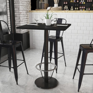 English Elm Stiles Commercial-Grade Bar Height Table Set with Reversible Laminate Top and Durable Cast Iron Base Black 30" Square XU-BLKTB-3030-TR18B-3CFR-GG