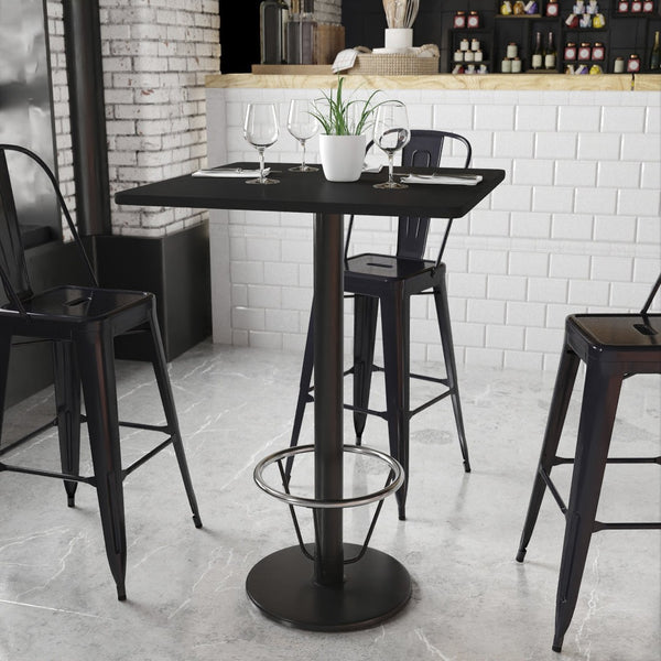 English Elm Stiles Commercial-Grade Bar Height Table Set with Reversible Laminate Top and Durable Cast Iron Base Black 30" Square XU-BLKTB-3030-TR18B-3CFR-GG