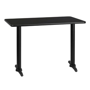 English Elm Stiles 30'' x 42'' Black Laminate Table Top with Heavy-Duty T-Bases for Dining & Hospitality Use XU-BLKTB-3042-T0522-GG