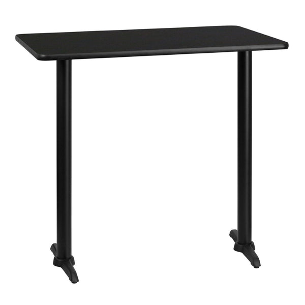 English Elm Stiles Commercial-Grade Bar Height Table Set with Durable Laminate Top and Sturdy Dual T-Bases Black 30"W x 42"L XU-BLKTB-3042-T0522B-GG